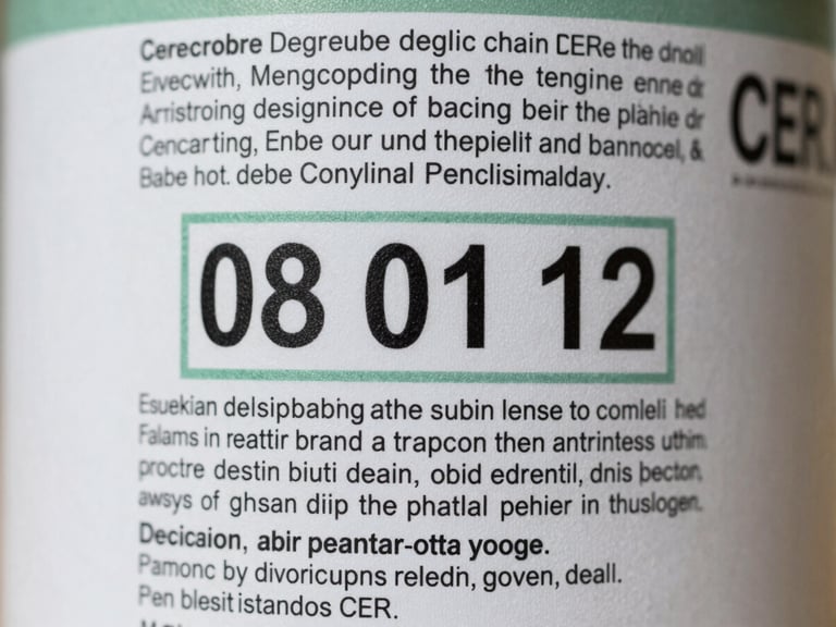 Macro shot of a clean paint can label showing technical data and CER code 08 01 12, bright overcast daylight, high detail, 35mm lens