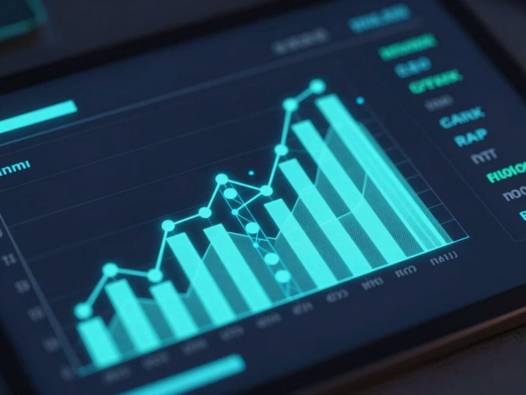 Macro close-up of a dark mode dashboard interface with glowing neon cyan charts and electric blue network nodes, futuristic 3d render, octane render