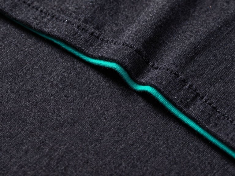 Extreme close-up of thick screen-printed ink texture on a dark slate heavyweight cotton t-shirt, glowing teal accent lighting highlighting the sharp vector edge