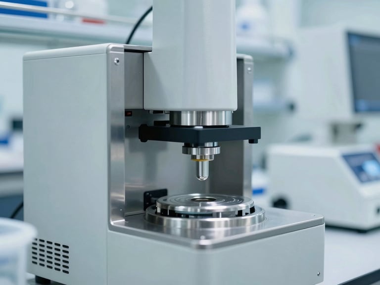 Close-up of laboratory water testing equipment in a sterile cleanroom, bright cool lighting, stainless steel accents, 35mm