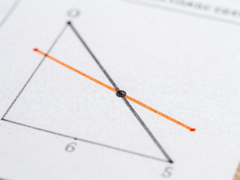 Macro close-up of a hand-drawn geometric rate-of-change diagram on white paper, showing tangent lines and secant approximations, crisp technical style, slate ink and orange accent lines.