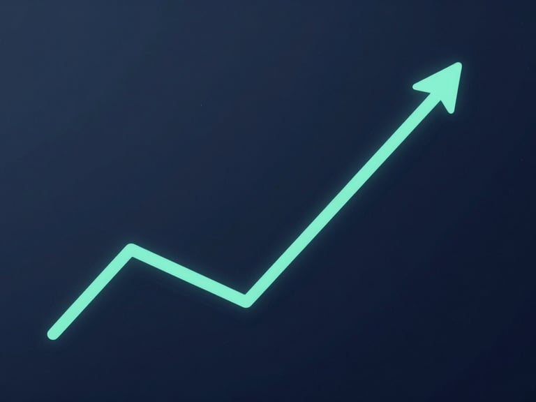 Clean geometric graph showing an exponential upward curve, mint green line, on a dark navy background, minimalist, soft natural daylight