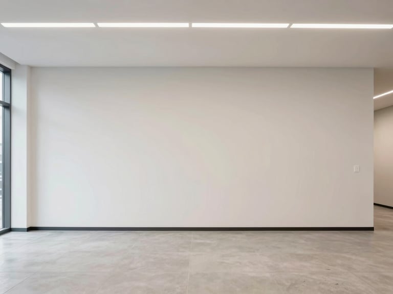 Straight-on architectural photo of a commercial office interior renovation, clean neutral tones, professional lighting