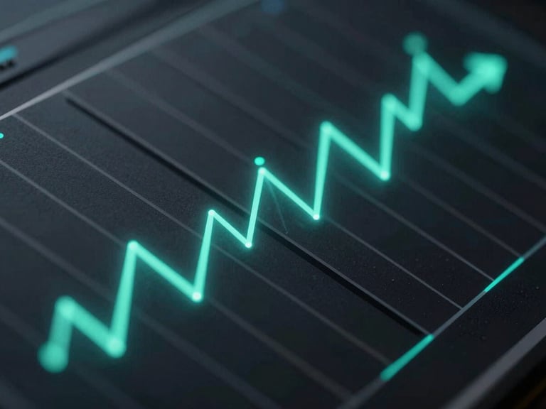 Abstract highly structured data visualization showing model drift thresholds, sharp slate-gray lines, glowing cyber-jade indicator lights, dark background, cool low-key lighting.