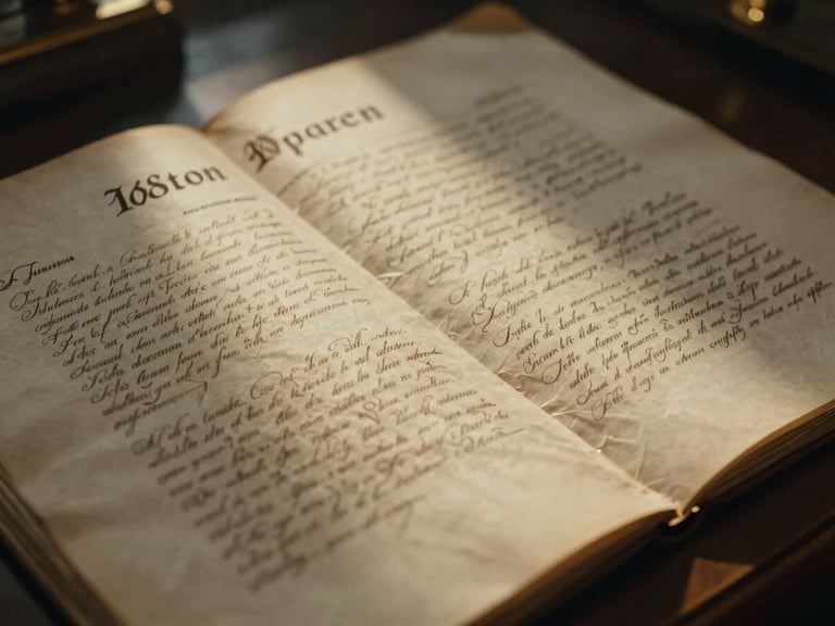Close-up of an archival 18th-century diplomatic treaty, elegant ink script on aged parchment, dramatic low-key lighting with warm gold highlights, cinematic 35mm.