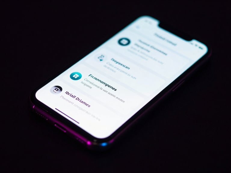 Dramatic close-up of a mobile screen showing a bold e-commerce brand interface, neon cyan rim-lighting, deep shadows