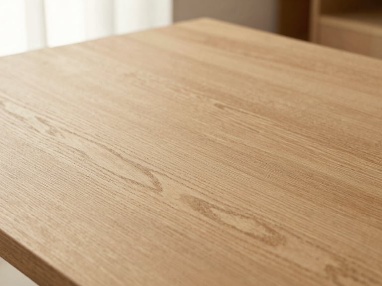 Close-up of a warm natural oak wood grain texture, soft studio lighting, clean modern aesthetic.