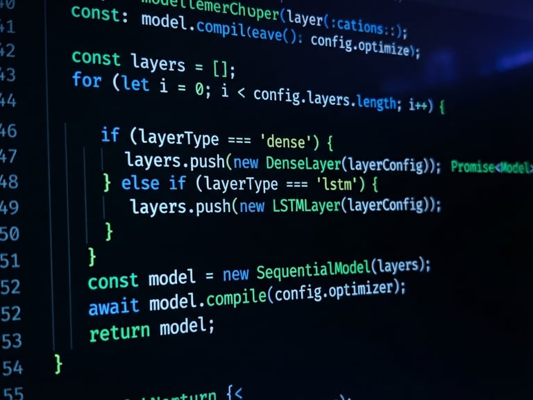 Macro close-up of clean code in a dark-mode editor with glowing electric blue and cyber green syntax highlighting, high-contrast tech aesthetic