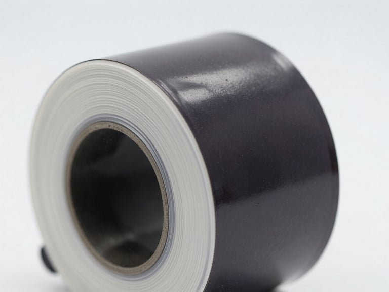Macro close-up of a high-precision medical film roll showing clean transparent edges and micro-textured surface, sterile white clinical lighting
