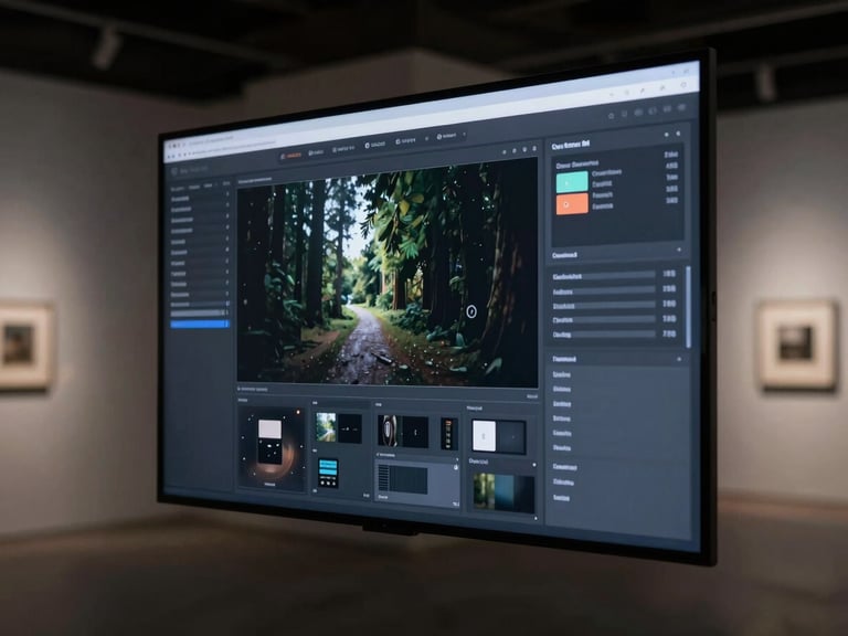 Close-up of a high-fidelity digital interface mockup displayed on a premium physical display, soft diffused gallery-style lighting, dark background, 35mm