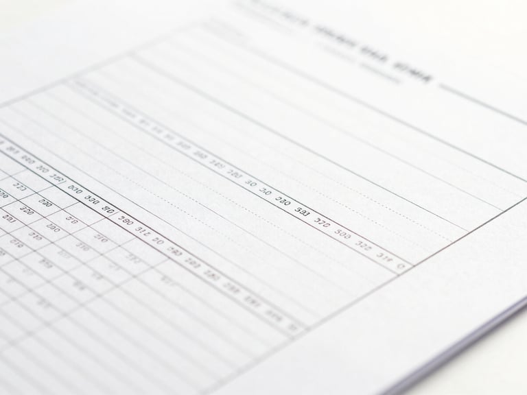 Close-up of a scientific report with data graphs and precise numbers, minimalist design, clinical aesthetic, sharp focus.