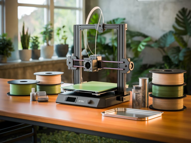 a desk with a printer and a printer machine