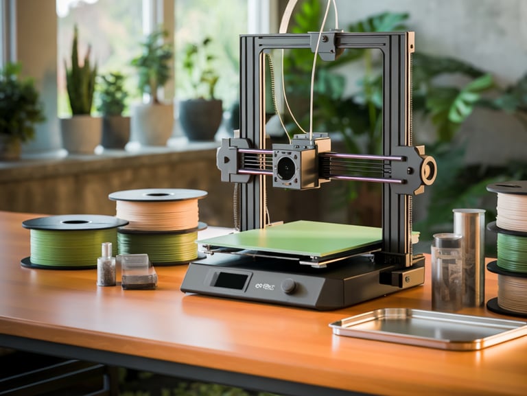 a desk with a printer and a printer machine