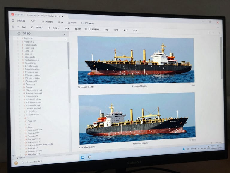 A clean screenshot of the proprietary software dashboard showing technical graphs of corrosion rates, structural asset integrity maps of an FPSO hull, and monospaced data tables.