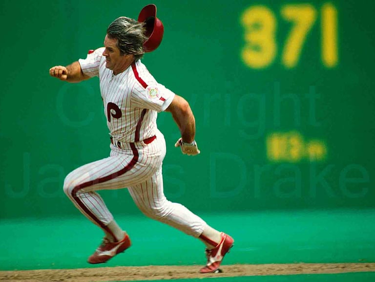 Pete Rose of the Phillies at Veterans Stadium in Philadelphia in 1983 by James Drake