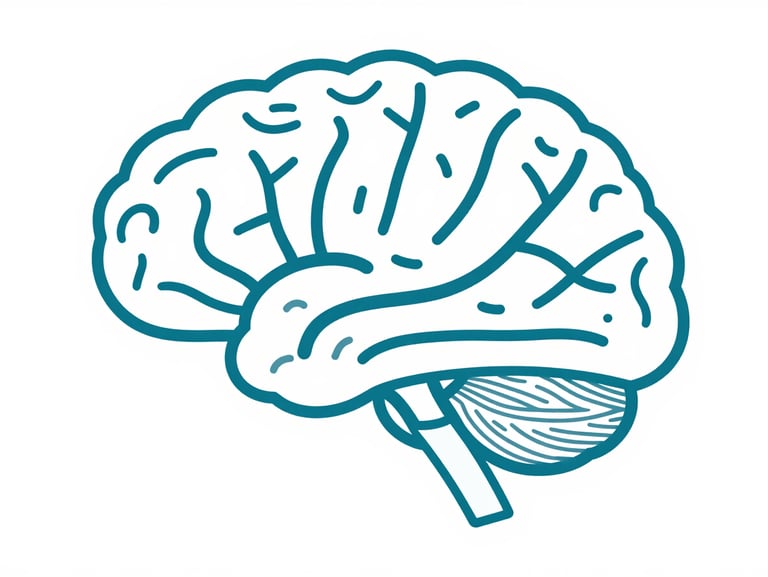 Flat vector illustration of brain neural pathways and synaptic transmission, clean geometric lines, clinical teal and slate blue, high-contrast digital render