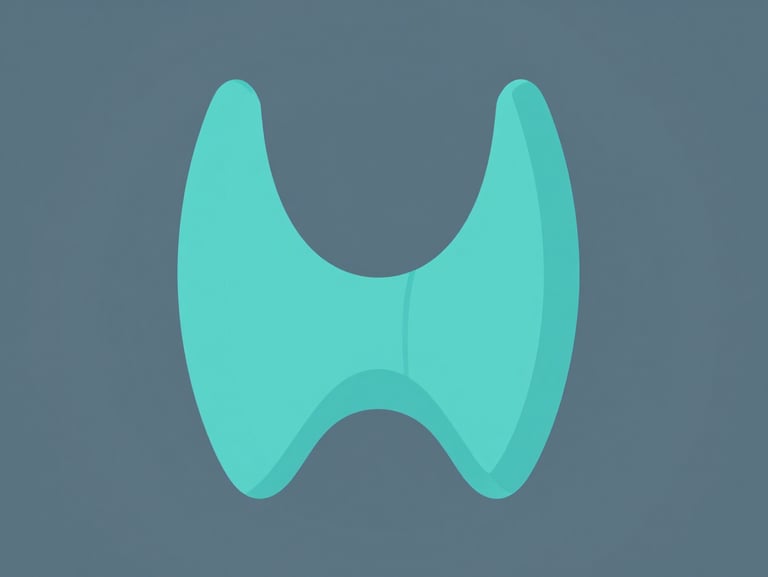 Flat vector illustration of a thyroid scan diagram, clean geometric lines, clinical teal and slate blue, high-contrast digital render