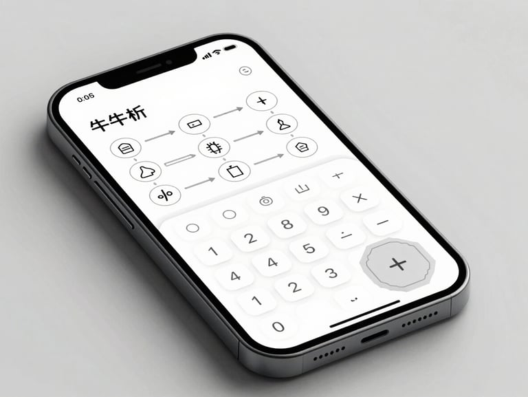 Stylized vector wireframe showing app logic and clean UI layout of a minimalist calculator tool, crisp pixel-aligned geometric design.