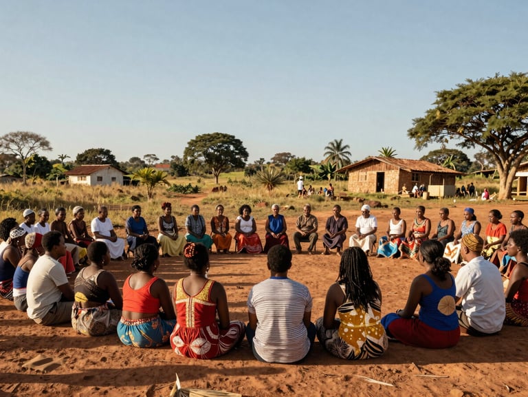 Documentary editorial photography of a historic quilombola community gathering in Minas Gerais, natural daylight, warm earth tones, high contrast, 35mm lens