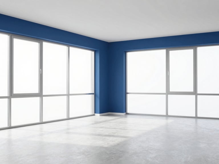 Bright empty luxury apartment living room with large clean windows, minimalist design, natural light, 35mm lens.