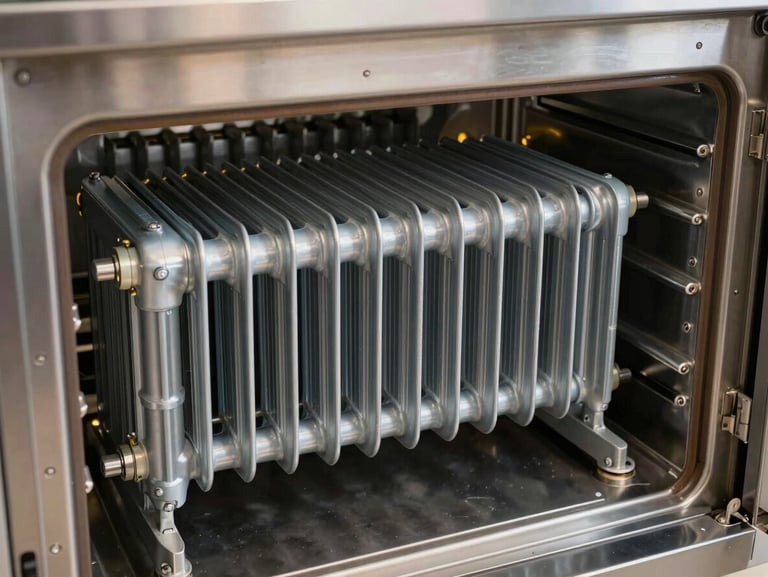 Close-up of a newly installed heating element inside a modern fan oven cavity, clean stainless steel interior