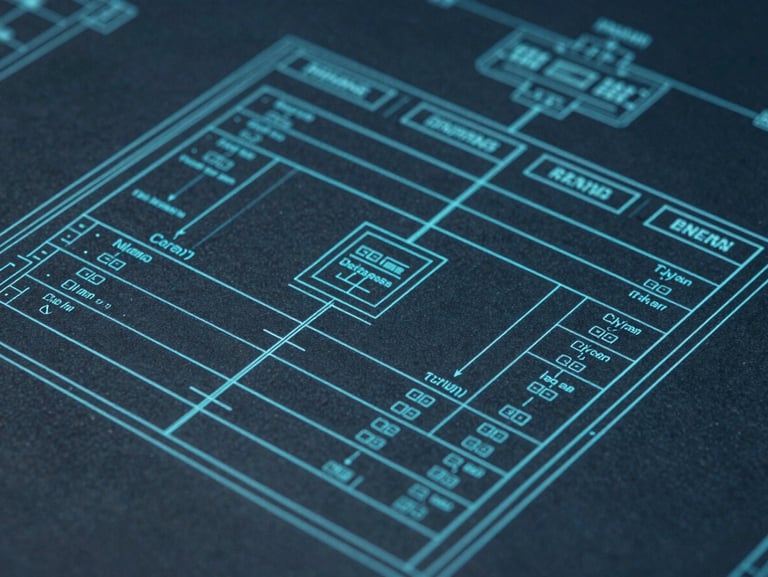 A clean, high-utility technical blueprint schematic of a database architecture, crisp clinical teal lines on a deep slate background, showing structured tables and secure data flows, bright even lighting, macro crop.