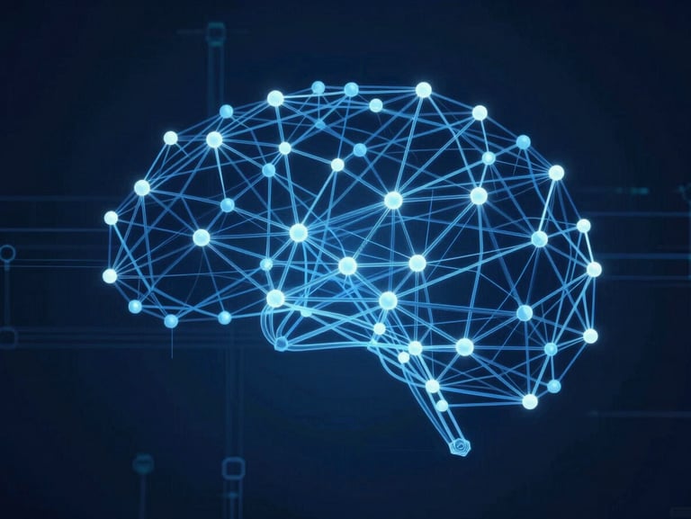 Abstract vector representation of neural network weights and nodes, structured blueprint aesthetic, crisp ice-blue lines on a deep navy background, technical diagram style.
