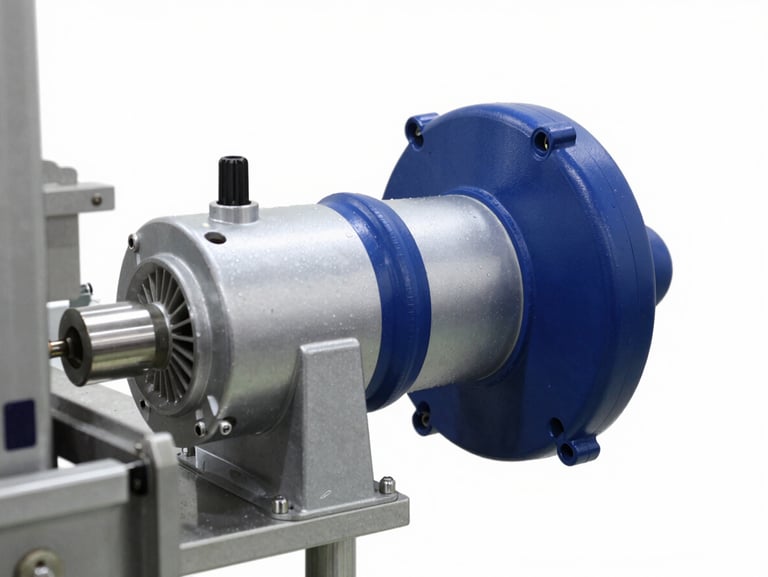 Industrial vacuum blower installation on a clean automated food packaging line, bright studio lighting