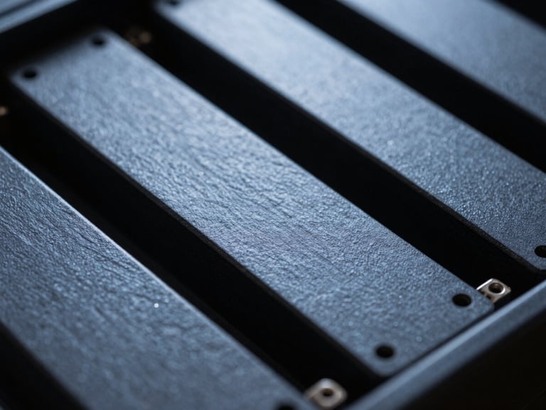 Macro shot of physical server components, cool diffused blue backlighting, sharp high-contrast slate gray shadows, geometric layout.