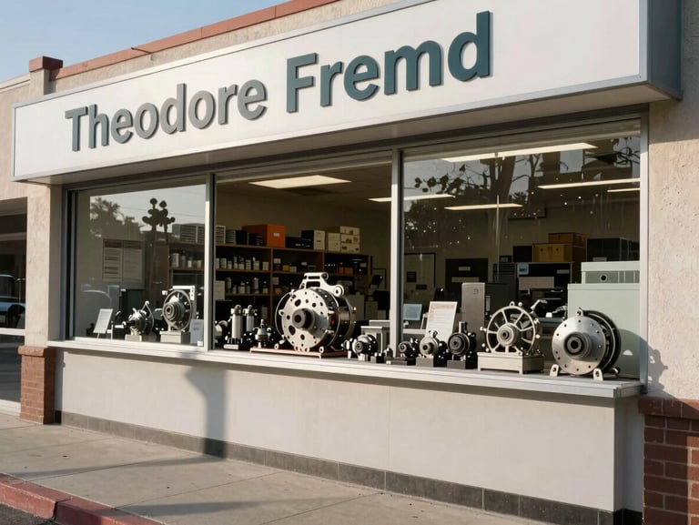 Crisp, natural daylight architectural shot of the physical storefront and heavy-duty inventory counter on Theodore Fremd Avenue, showing precision mechanical components.