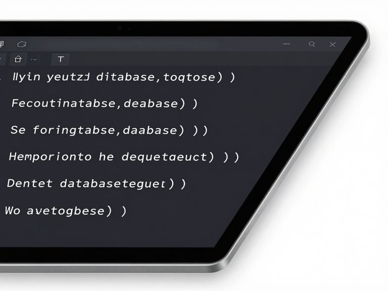 Clean code snippet displaying optimized database queries in a dark-mode editor, high-contrast digital studio light