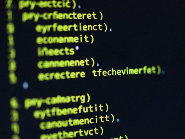 Macro shot of code running on a terminal screen with neon cyber-lime syntax highlighting, dark cinematic atmosphere, shallow depth of field