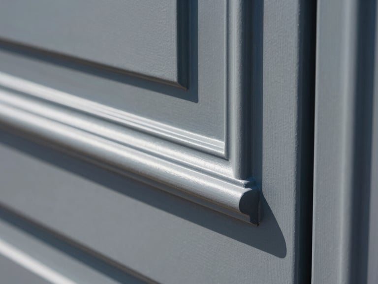 Close-up macro shot of a freshly painted door frame, bright natural daylight highlighting the smooth, flawless finish and sharp-edged transition, 35mm.