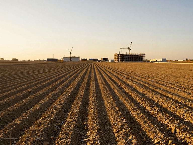 Wide shot of a perfectly graded agricultural field in Yalova, low horizon, warm golden hour light