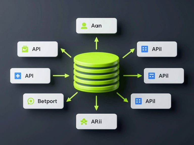Clean overhead data flow diagram showing database events mapping to API payloads, cool ambient studio lighting, dark slate and neon accents, macro lens