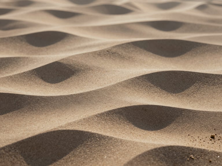 Abstract organic shapes showing overlapping digital waves and soft shadows on a textured sand wall, warm lighting, shallow depth of field