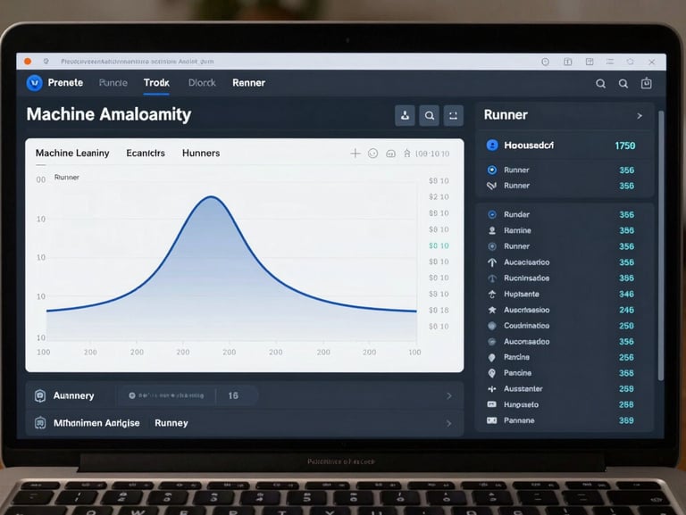 High-fidelity UI screenshot of a predictive analytics dashboard, showing machine learning probability curves and custom rating columns next to runner names.