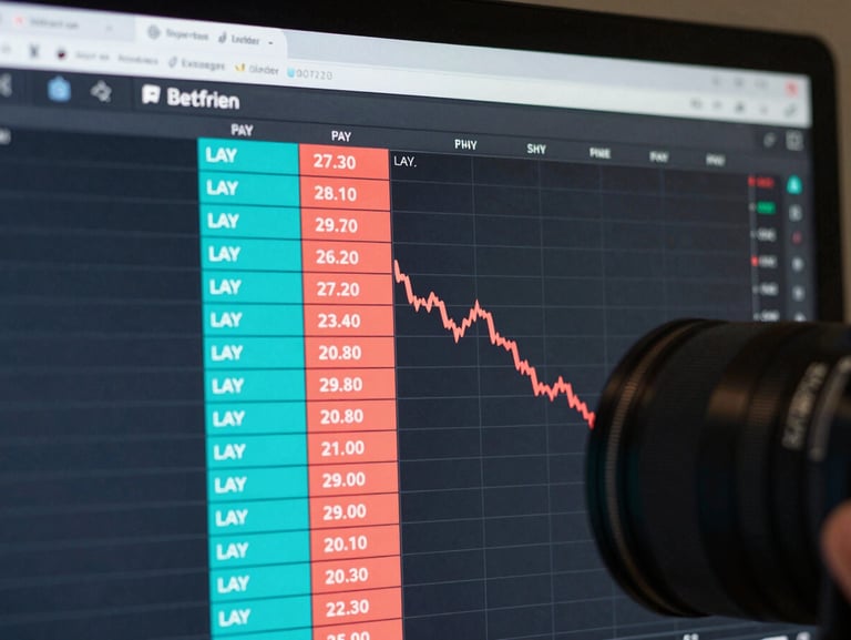 High-fidelity UI screenshot of a real-time Betfair Exchange ladder trading interface, showing cyan and coral back and lay columns with active order depth.