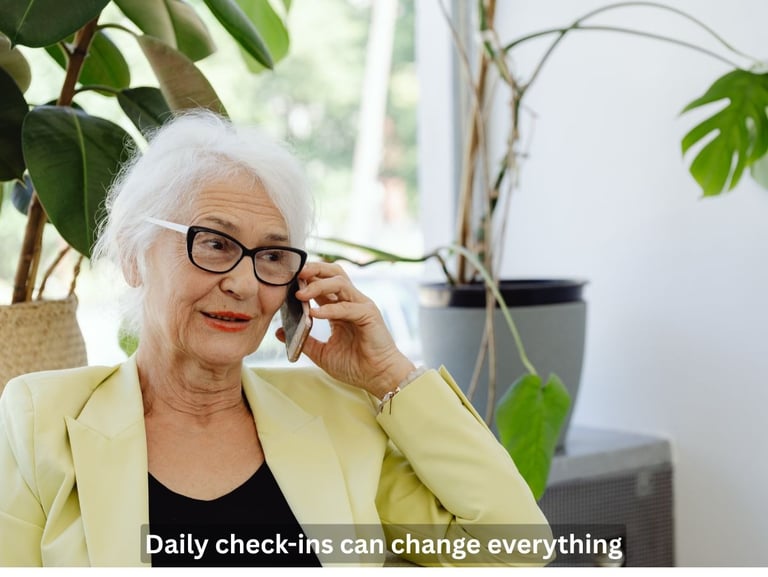 Senior receiving a daily check-in call for safety and support