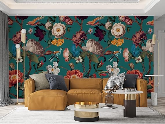Zeeko floral peel-and-stick wall mural with vintage design, featuring waterproof canvas material