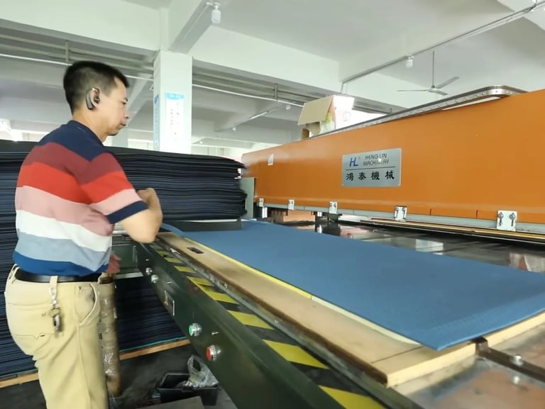 Yoga mats cut into final shape according to product specifications