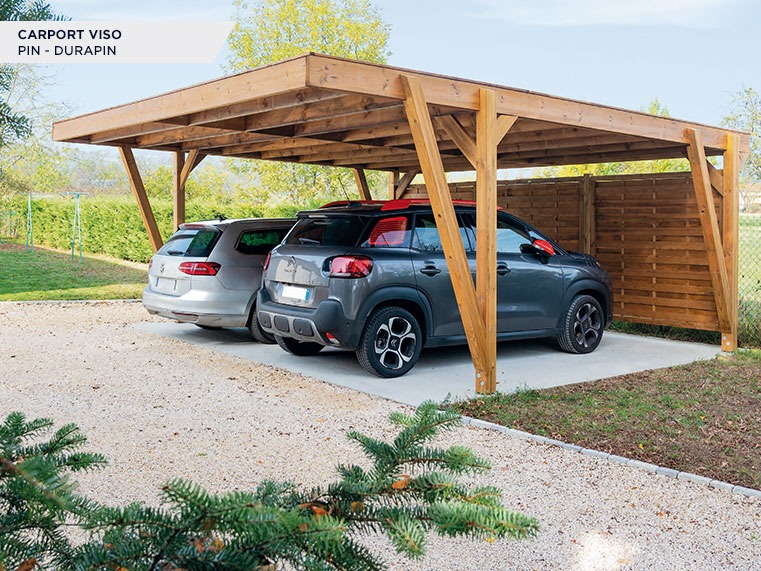 Carport bois sur mesure pour deux voitures installé par LCJ Aménagements à Montpellier dans l’Hérault