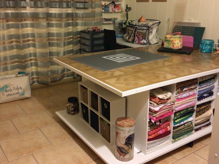 DIY Sewing Room cutting table and built in storage