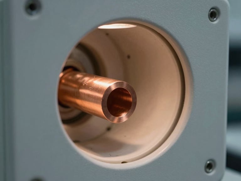 Macro fotografia em estilo clínico de fiação elétrica de cobre limpa e intacta dentro de uma cavidade de parede moderna, iluminação clara e técnica.