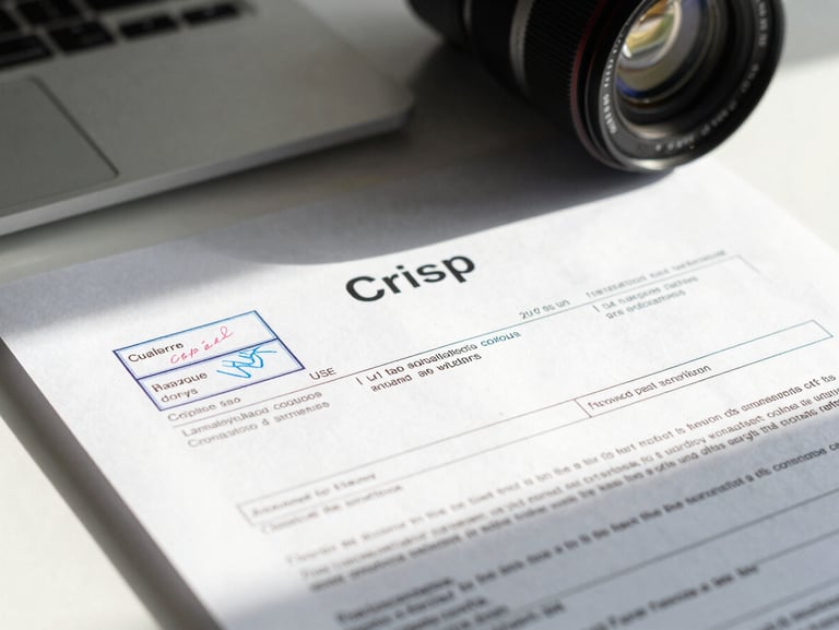 Crisp, high-contrast close-up of official trade documentation and customs stamps on a clean desk, morning light, precise and professional.