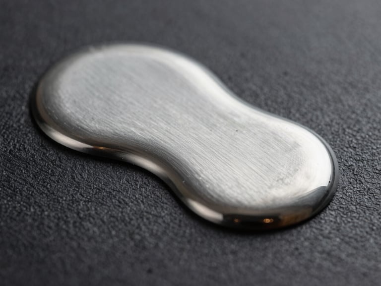 Macro shot of liquid mercury flowing across a dark textured surface, sharp reflections, studio lighting, landscape aspect