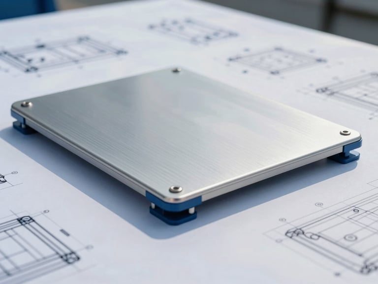 Technical blueprint diagram of a modular truck scale foundation, clean lines, engineering style, blue and grey accents