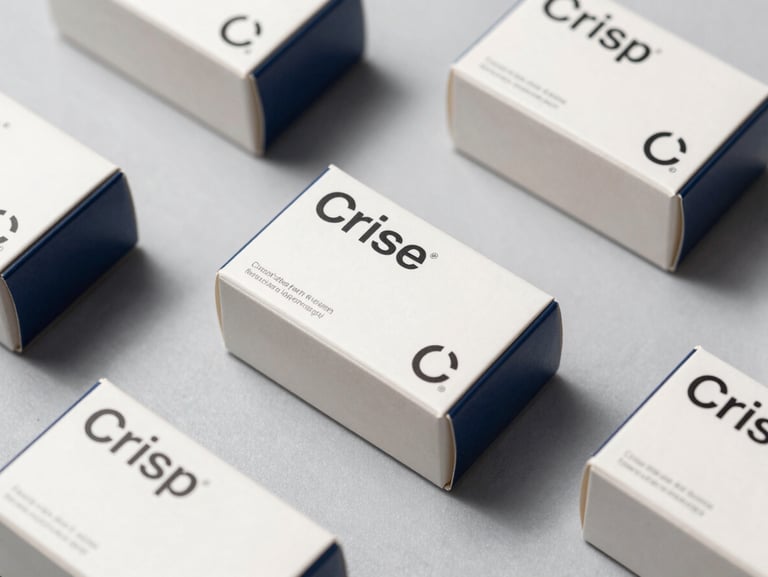 Crisp flat-lay of modern pharmaceutical packaging boxes on a clean light grey surface, sharp technical typography, minimalist design, high-contrast side lighting