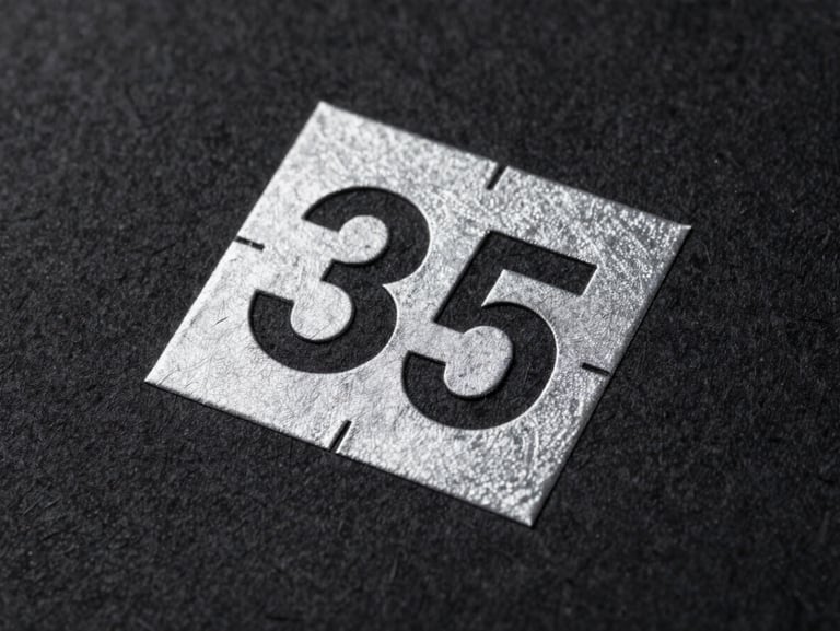 Macro shot of deep silver foil stamping on heavy 350gsm black cotton paper stock, hard studio lighting, sharp registration marks