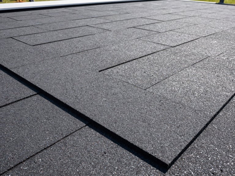 sharp architectural photography, close-up of heavy-duty asphalt roofing shingles being precisely laid